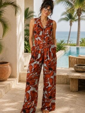 Illa Illa Open Back Mod Jumpsuit M Resort Office Siren Retro Chic Casual Glam